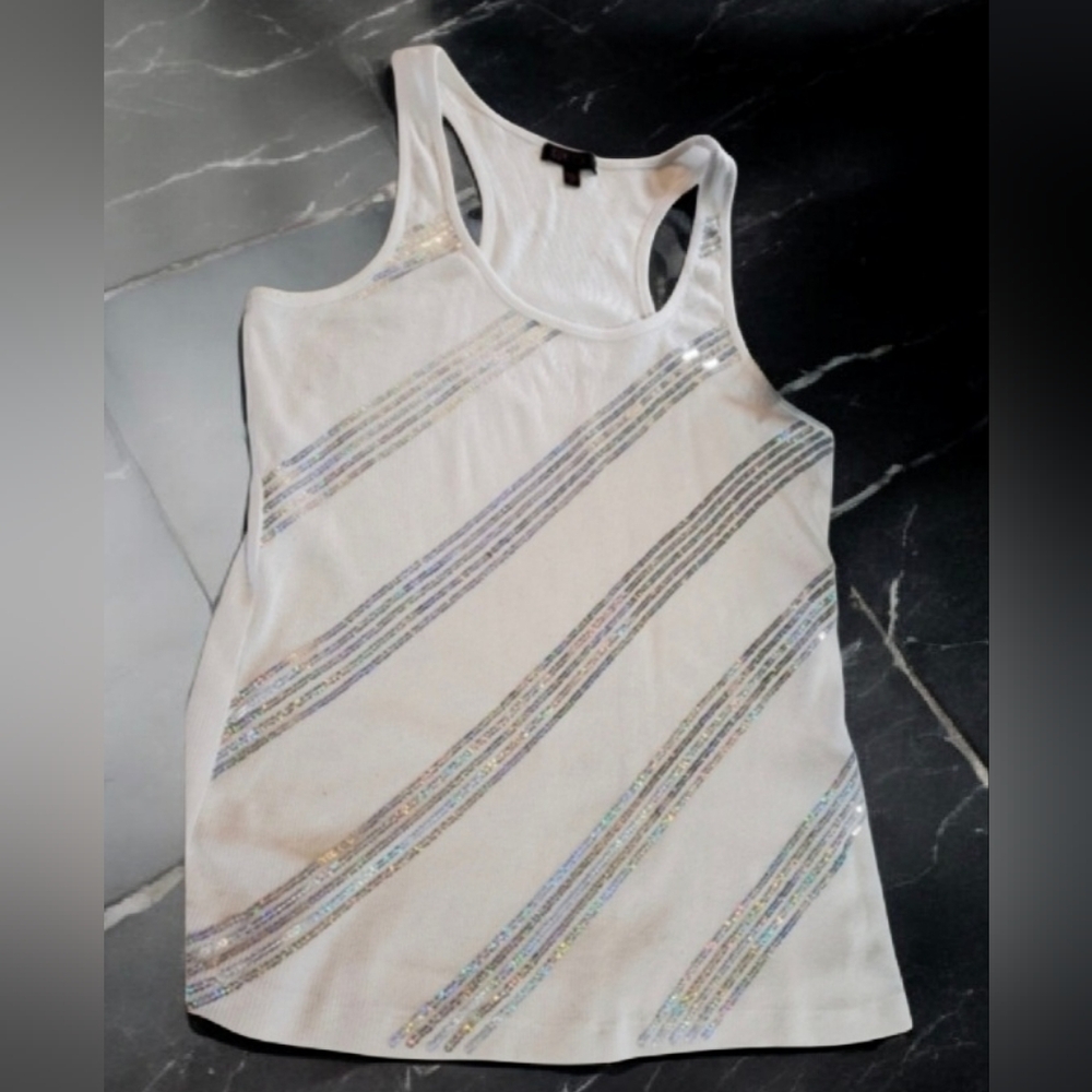 GLO White with Silver Sequins Tank Top size XL